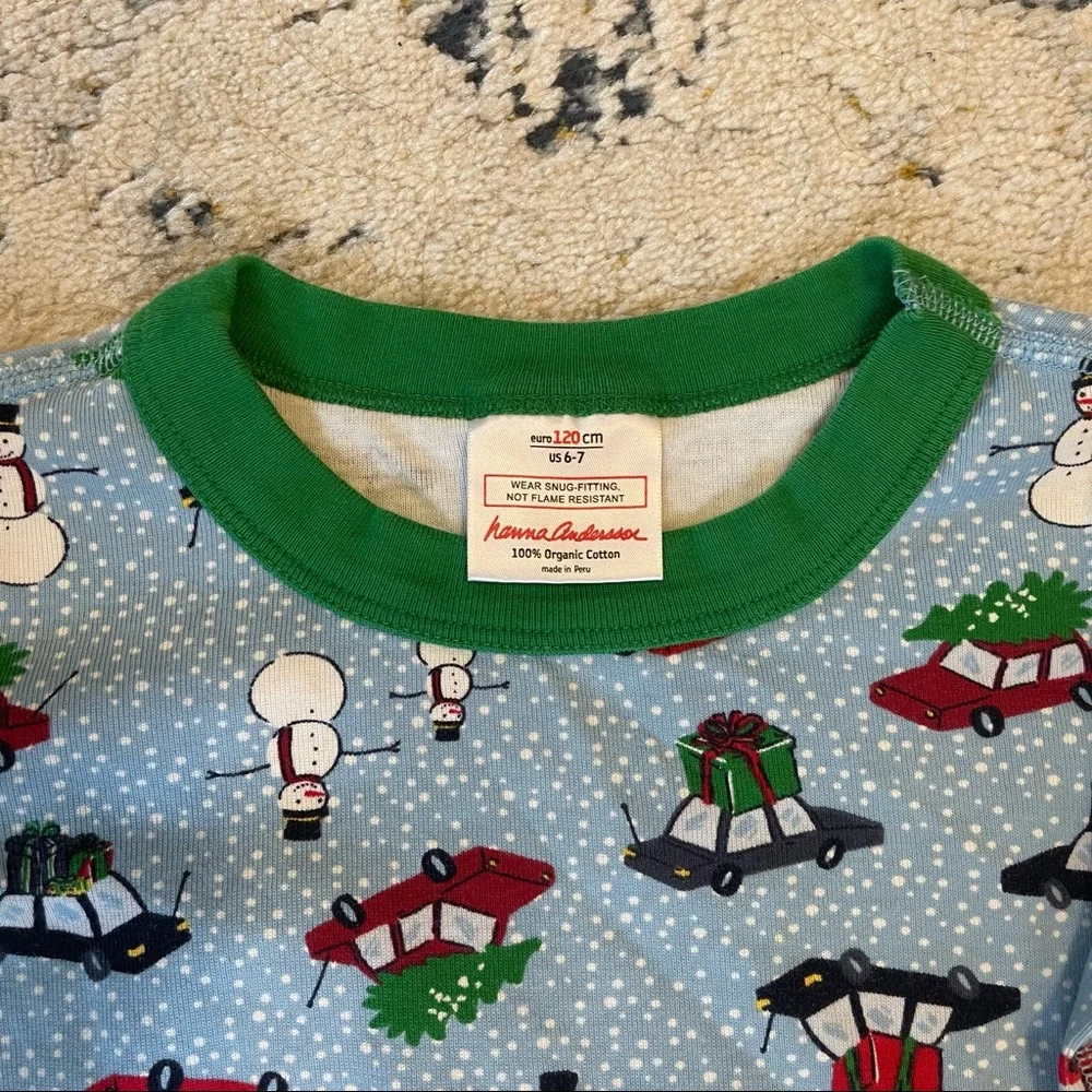 Hanna Andersson Christmas Holiday Light Blue Pajama Long John Long Sleeve Top